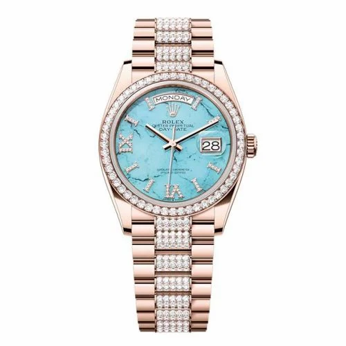 Rolex Day-Date 36 Everose Gold - Diamond / Turquoise / President - Diamond 128345RBR-0065 (M128345RBR-0065)